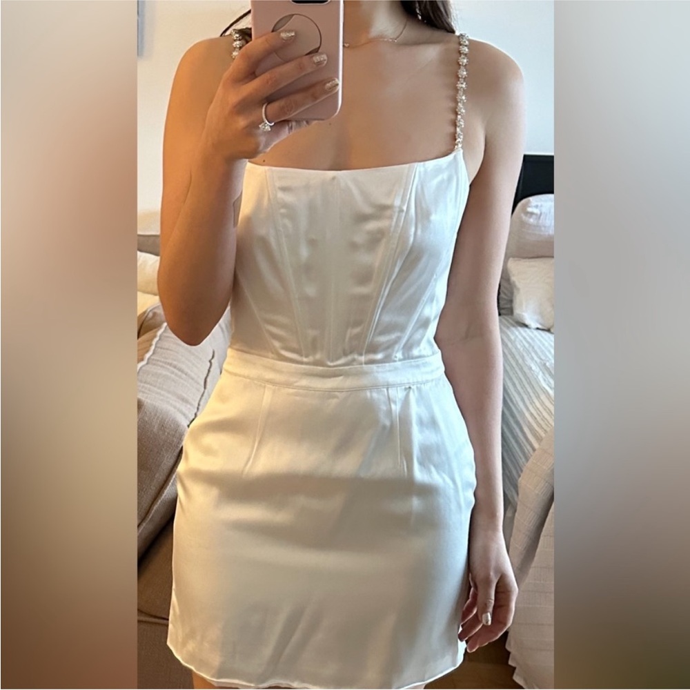 Retrofete white mini silk dress
